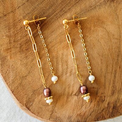 Boucles Calypso – Perles eau douce blanches & roses