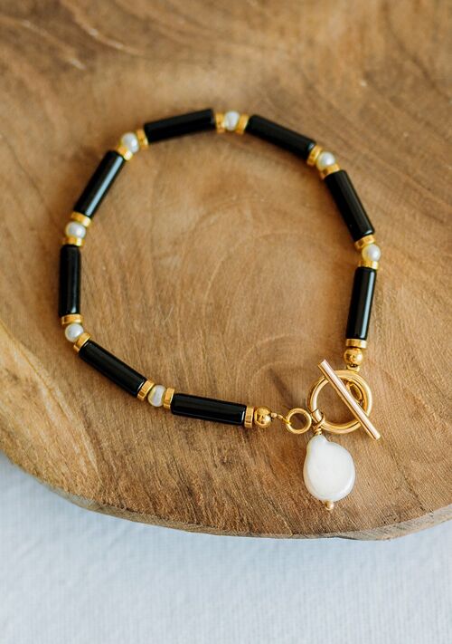 Bracelet Clara – Agathe noire & Perles d’eau douce