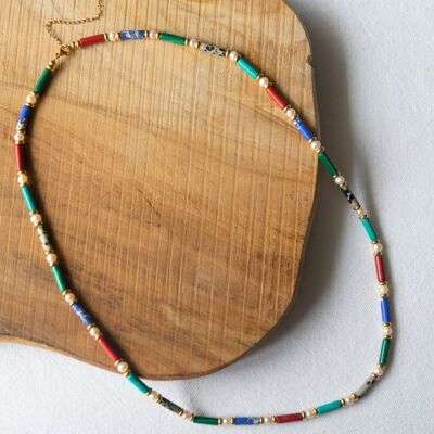 Collier Maya long – Multi-pierres couleurs vives