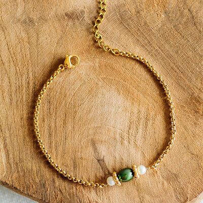 Bracelet Calypso – Perles d’eau douce blanches & verte
