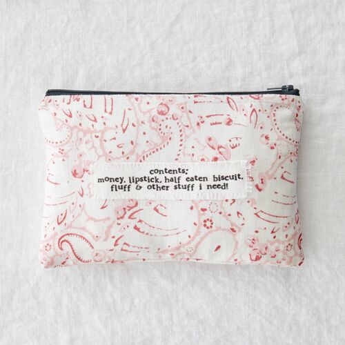 Money, lipstick - Handmade vintage fabric zip pouch