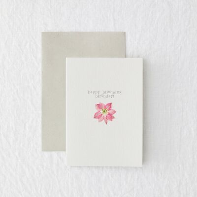 Blooming Birthday - Carte de voeux de vraie fleur pressée