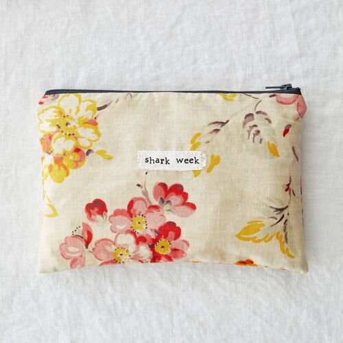 Shark week - Feminine product vintage fabric zip pouch