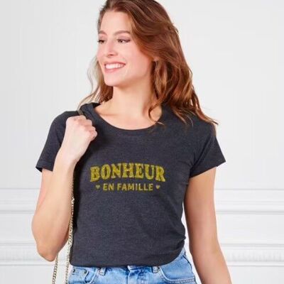 T-shirt femme Bonheur en famille (effet paillettes)