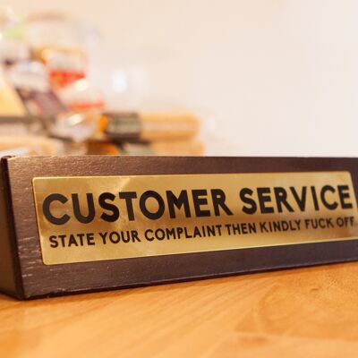 „Kundendienst“-Schreibtischschild aus Holz
