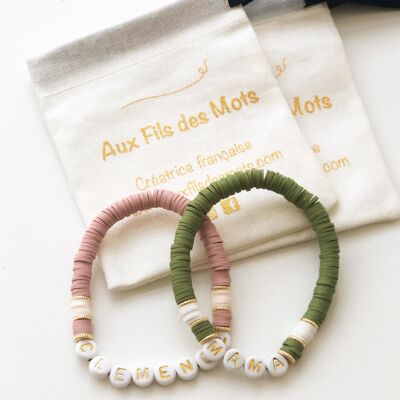 Bracelet Maman en perle heishi kaki