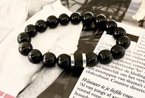 Men's bracelet onyx and stainless steel bead
