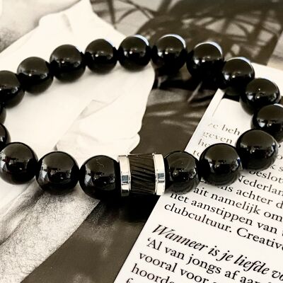 Men's bracelet onyx and stainless steel bead