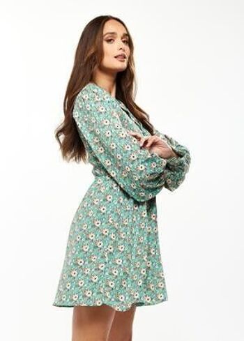 Mini-robe smockée à imprimé floral Liquorish avec col claudine en vert - 8 7