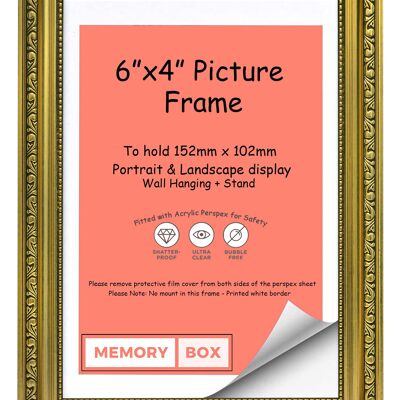 Ornate Shabby Chic Picture/Photo/Poster frame with Perspex Sheet - (15.2 x 10.2cm) Gold 6" x 4"