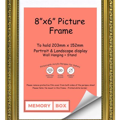 Ornate Shabby Chic Picture/Photo/Poster frame with Perspex Sheet - (20.3 x 15.2cm) Gold 8" x 6"