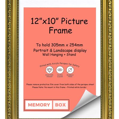 Ornate Shabby Chic Picture/Photo/Poster frame with Perspex Sheet - (30.5 x 25.4cm) Gold 12" x 10"