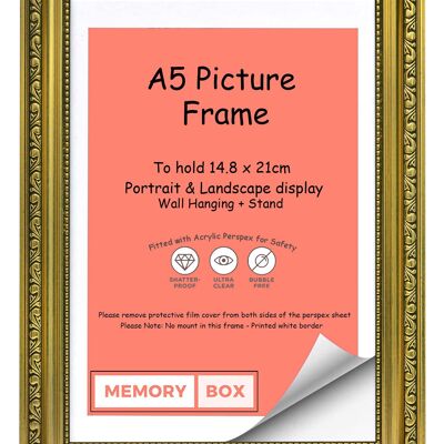 Ornate Shabby Chic Picture/Photo/Poster frame with Perspex Sheet - Gold A5
