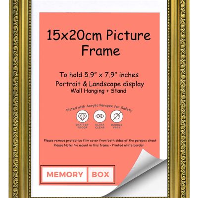 Ornate Shabby Chic Picture/Photo/Poster frame with Perspex Sheet - (15 x 20cm) Gold