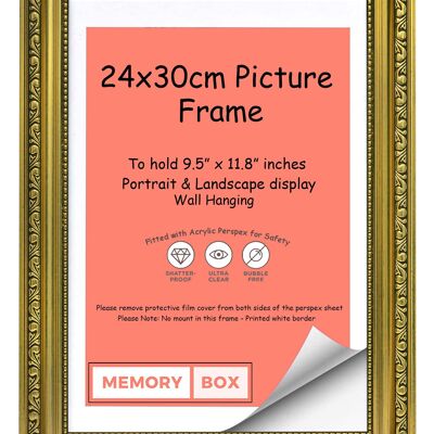 Ornate Shabby Chic Picture/Photo/Poster frame with Perspex Sheet - Moulding 33mm Wide and 27mm Deep - (24 x 30cm) Gold