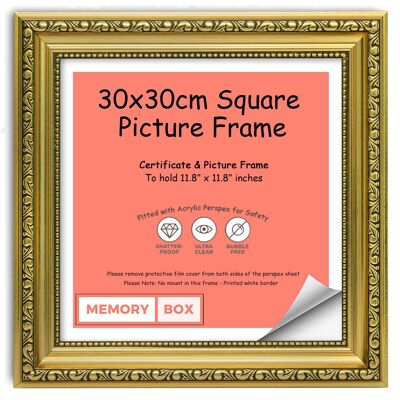 Ornate Shabby Chic Picture/Photo/Poster frame with Perspex Sheet - Moulding 33mm Wide and 27mm Deep - (30 x 30cm) Gold