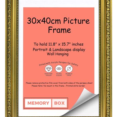 Ornate Shabby Chic Picture/Photo/Poster frame with Perspex Sheet - Moulding 33mm Wide and 27mm Deep - (30 x 40cm) Gold