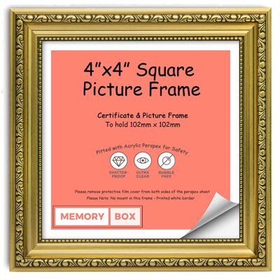 Ornate Shabby Chic Picture/Photo/Poster frame with Perspex Sheet - (10.2 x 10.2cm) Gold 4" x 4"