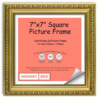Ornate Shabby Chic Picture/Photo/Poster frame with Perspex Sheet - (17.8 x 17.8cm) Gold 7" x 7"