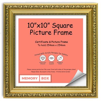 Ornate Shabby Chic Picture/Photo/Poster frame with Perspex Sheet - (25.4 x 25.4cm) Gold 10" x 10"