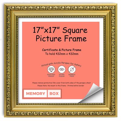 Ornate Shabby Chic Picture/Photo/Poster frame with Perspex Sheet - (43.2 x 43.2cm) Gold 17" x 17"