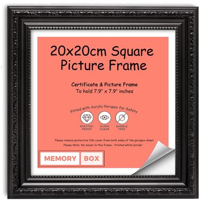 Ornate Shabby Chic Picture/Photo/Poster frame with Perspex Sheet - (20 x 20cm) Black