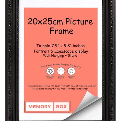 Ornate Shabby Chic Picture/Photo/Poster frame with Perspex Sheet - (20 x 25cm) Black