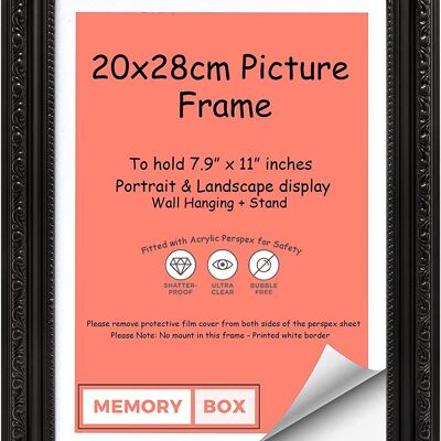 Ornate Shabby Chic Picture/Photo/Poster frame with Perspex Sheet - (20 x 28cm) Black