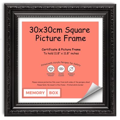 Ornate Shabby Chic Picture/Photo/Poster frame with Perspex Sheet - Moulding 33mm Wide and 27mm Deep - (30 x 30cm) Black