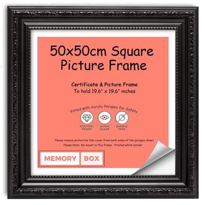 Ornate Shabby Chic Picture/Photo/Poster frame with Perspex Sheet - (50 x 50cm) Black 19.6" x 19.6"