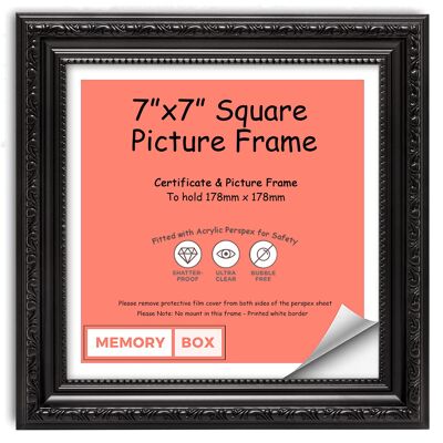 Ornate Shabby Chic Picture/Photo/Poster frame with Perspex Sheet - (17.8 x 17.8cm) Black 7" x 7"