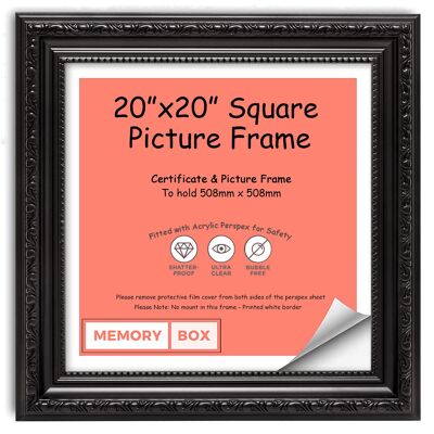 Ornate Shabby Chic Picture/Photo/Poster frame with Perspex Sheet - (50.8 x 50.8cm) Black 20" x 20"