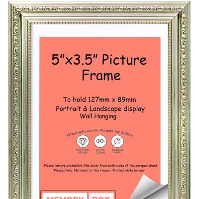 Ornate Shabby Chic Picture/Photo/Poster frame with Perspex Sheet - (12.7 x 8.9cm) Silver 5" x 3.5"
