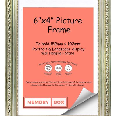 Ornate Shabby Chic Picture/Photo/Poster frame with Perspex Sheet - (15.2 x 10.2cm) Silver 6" x 4"