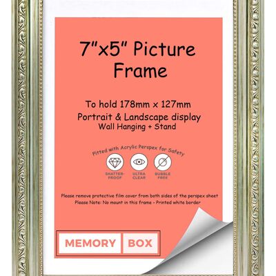 Ornate Shabby Chic Picture/Photo/Poster frame with Perspex Sheet - (17.8 x 12.7cm) Silver 7" x 5"
