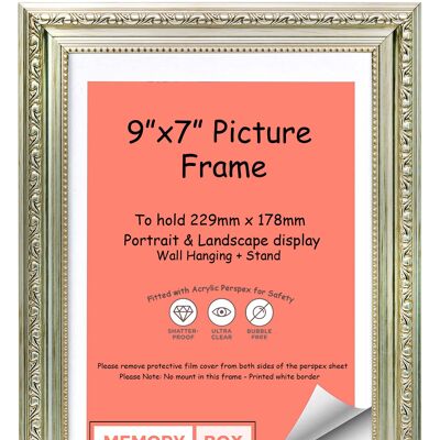 Ornate Shabby Chic Picture/Photo/Poster frame with Perspex Sheet - (22.8 x 17.8cm) Silver 9" x 7"