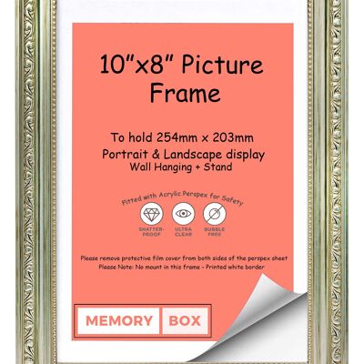 Ornate Shabby Chic Picture/Photo/Poster frame with Perspex Sheet - (25.4 x 20.3cm) Silver 10" x 8"