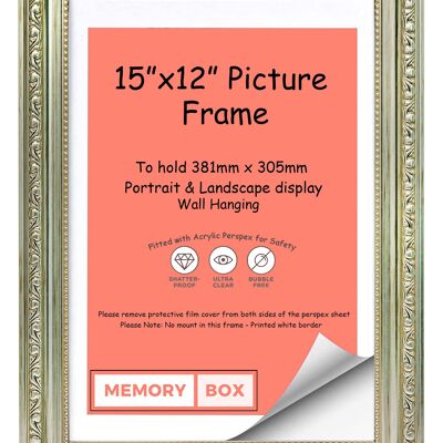 Ornate Shabby Chic Picture/Photo/Poster frame with Perspex Sheet - (38.1 x 30.5cm) Silver 15" x 12"