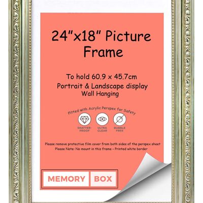 Ornate Shabby Chic Picture/Photo/Poster frame with Perspex Sheet - (60.9 x 45.7cm) Silver 24" x 18"