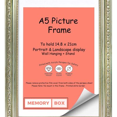 Ornate Shabby Chic Picture/Photo/Poster frame with Perspex Sheet - Silver A5
