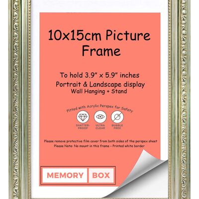 Ornate Shabby Chic Picture/Photo/Poster frame with Perspex Sheet - (10 x 15cm) Silver