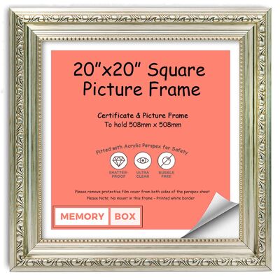 Ornate Shabby Chic Picture/Photo/Poster frame with Perspex Sheet - (20 x 20cm) Silver