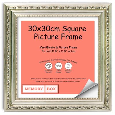 Ornate Shabby Chic Picture/Photo/Poster frame with Perspex Sheet - Moulding 33mm Wide and 27mm Deep - (30 x 30cm) Silver
