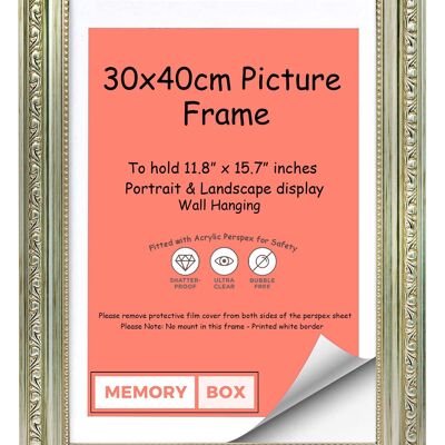 Ornate Shabby Chic Picture/Photo/Poster frame with Perspex Sheet - Moulding 33mm Wide and 27mm Deep - (30 x 40cm) Silver
