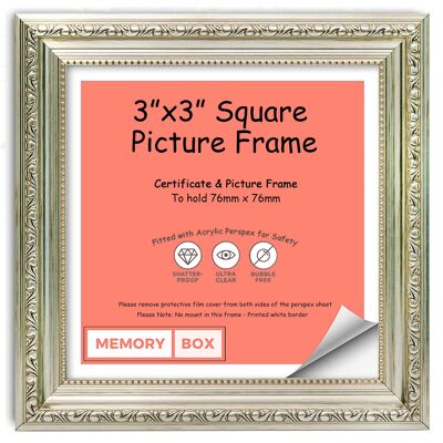 Ornate Shabby Chic Picture/Photo/Poster frame with Perspex Sheet - (7.6 x 7.6cm) Silver 3" x 3"