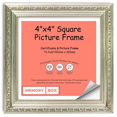 Ornate Shabby Chic Picture/Photo/Poster frame with Perspex Sheet - (10.2 x 10.2cm) Silver 4" x 4"
