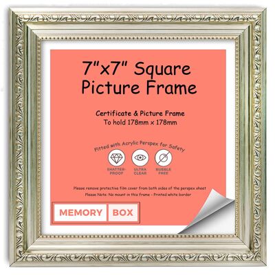 Ornate Shabby Chic Picture/Photo/Poster frame with Perspex Sheet - (17.8 x 17.8cm) Silver 7" x 7"