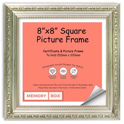 Ornate Shabby Chic Picture/Photo/Poster frame with Perspex Sheet - (20.3 x 20.3cm) Silver 8" x 8"