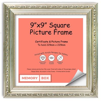 Ornate Shabby Chic Picture/Photo/Poster frame with Perspex Sheet - (22.8 x 22.8cm) Silver 9" x 9"