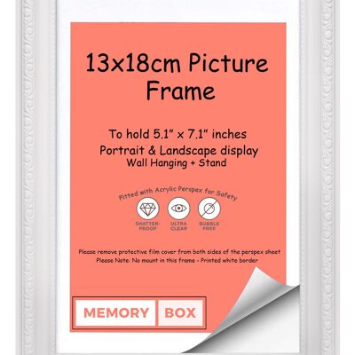 Ornate Shabby Chic Picture/Photo/Poster frame with Perspex Sheet - (13 x 18cm) White